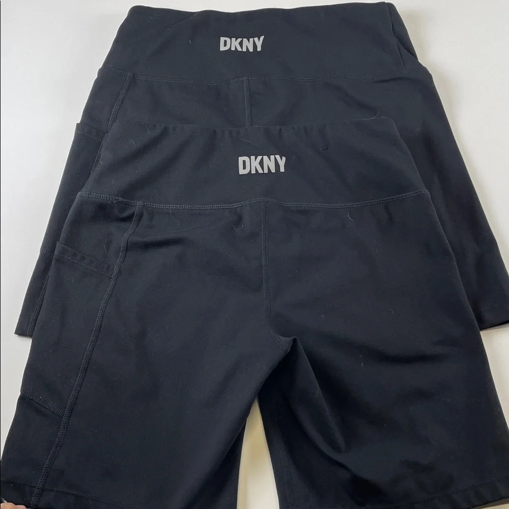 DKNY  Black Biker Shorts Women’s Medium High Rise Stretch Athletic Pockets - Picture 2 of 6